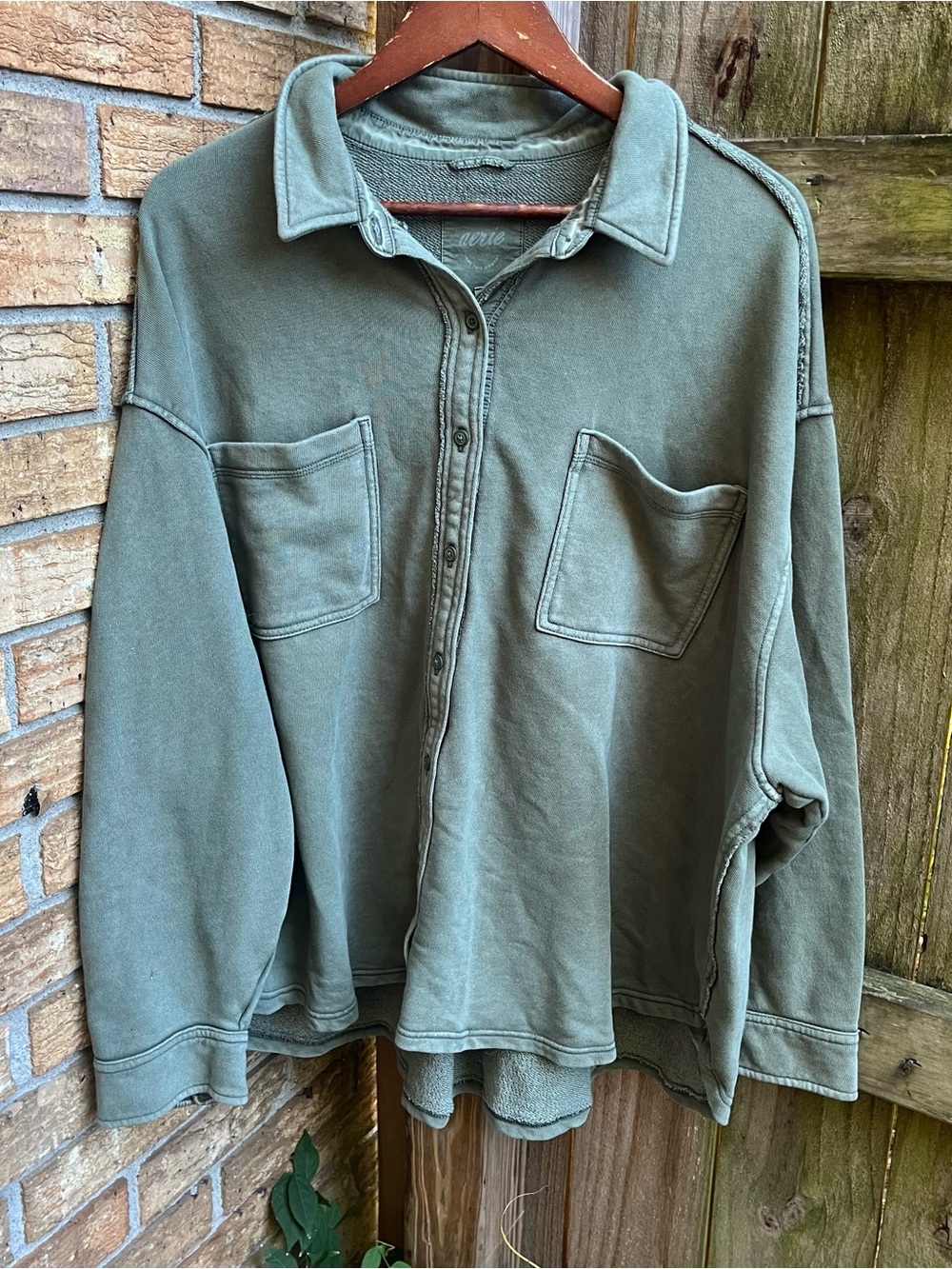 Aerie Olive Green Button-Front Oversized Women's Shirt